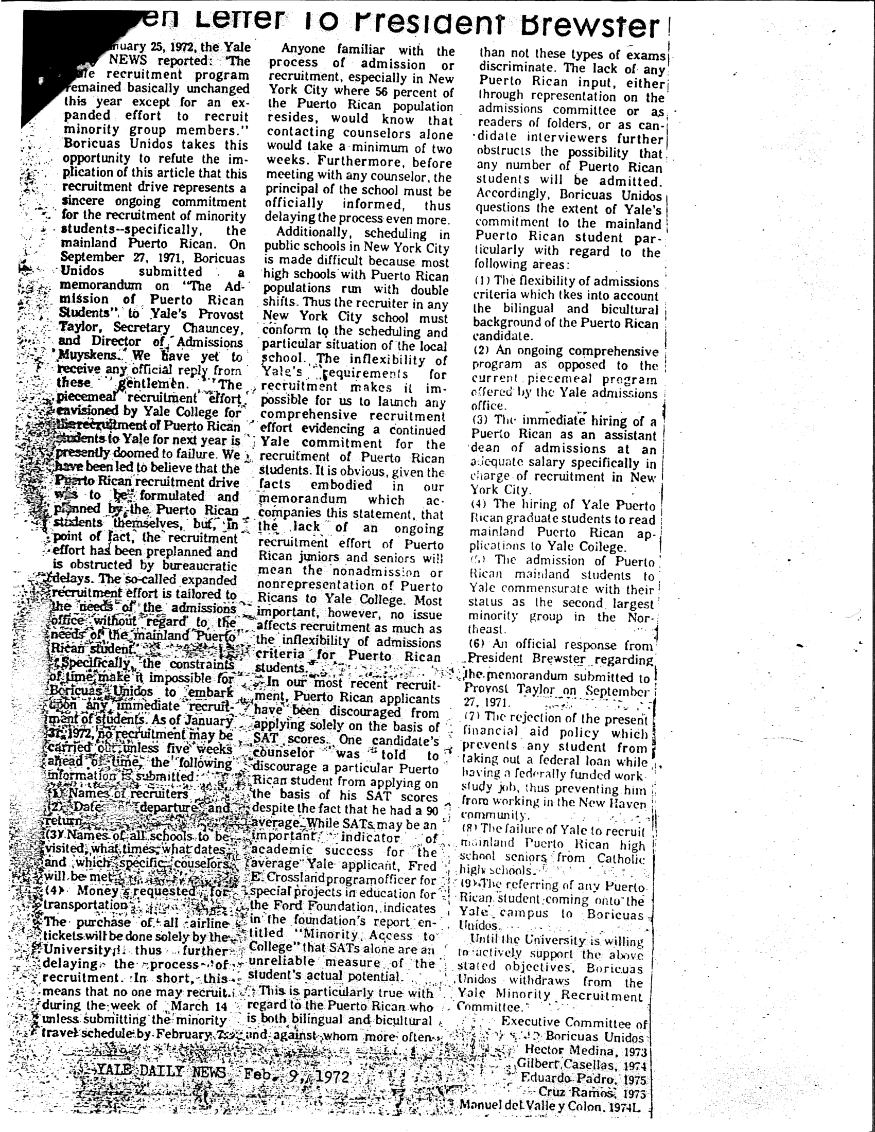 Yale Daily News, February 9, 1972